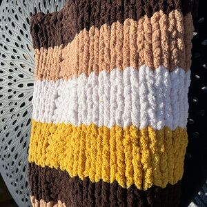 Striped Textured Blanket in Brown, White, and Yellow
